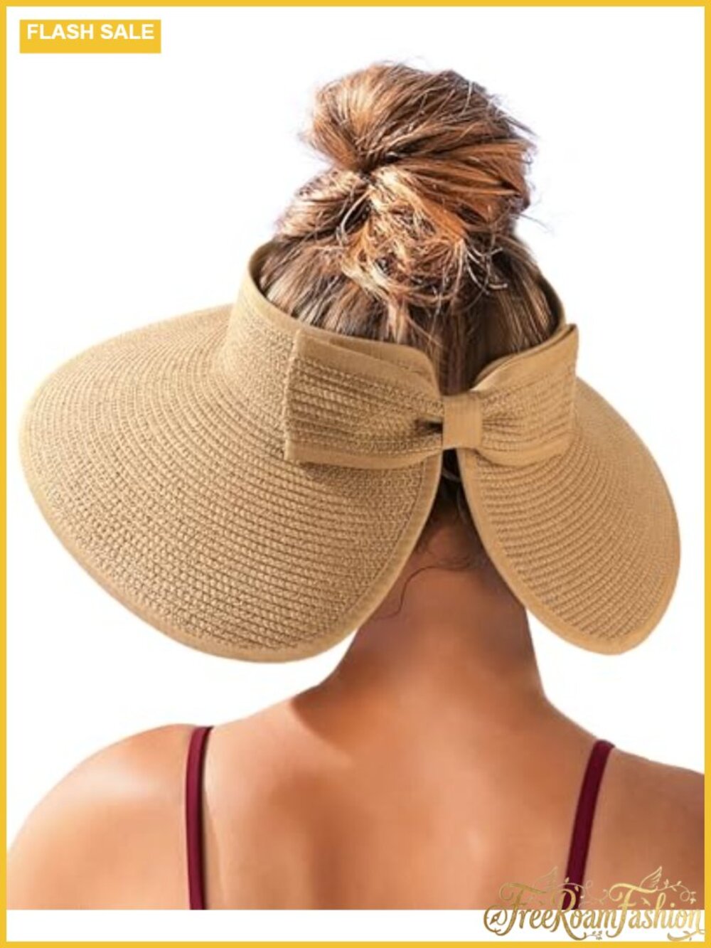 Wide Brim Straw Sun Visor Ponytail Beach Hat Adjustable Packable